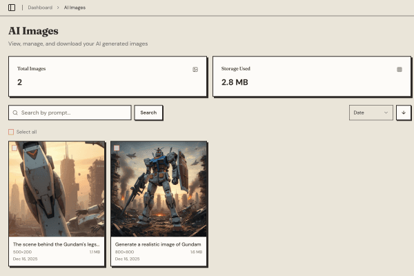 AI Image Gallery - Cloud-synced gallery with generation history